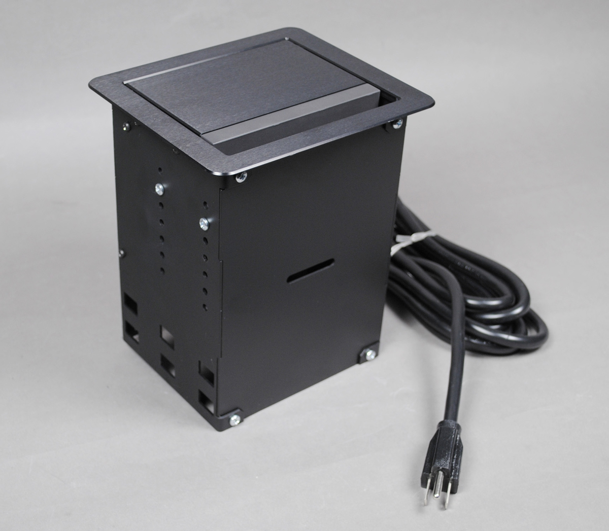 InteGreat(TM) A/V table boxes are an elegant solution for extending power, communication and A/V to the meeting presenter's point-of-use. InteGreat(TM) A/V table boxes provide the depth to mount devices, especially A/V devices, below the table top. It has attractive finishes that can match any room decor. Combine it with other InteGreat(TM) products for a comprehensive solution to managing and delivering power, communication and A/V connectivity for conference rooms. This cord-ended unit comes with a 12 ft. SJT cord set to easily plug into the nearest receptacle. Now available with two USB A charging ports..