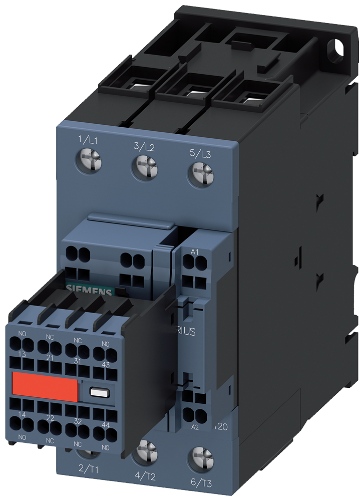 power contactor. AC-3 50 A. 22 kW / 400 V 2 NO + 2 NC. 24 V DC with varistor. 3-pole. Size S2. spring-type terminal. Captive auxiliary switch suitable for 2A PLC outputs