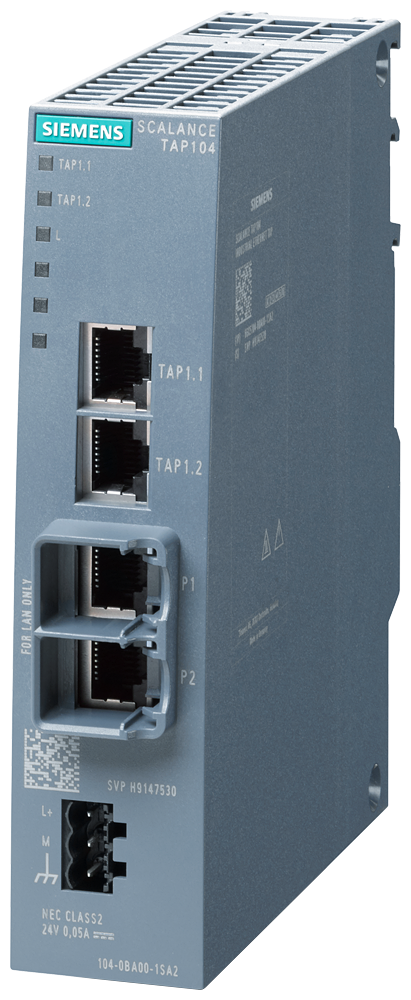 SCALANCE TAP104 Test Access Port for Telegramm- export. 2 x RJ45-Ports. 10/100MBit/s. LED diagnostics. 24V DC power supply. manual