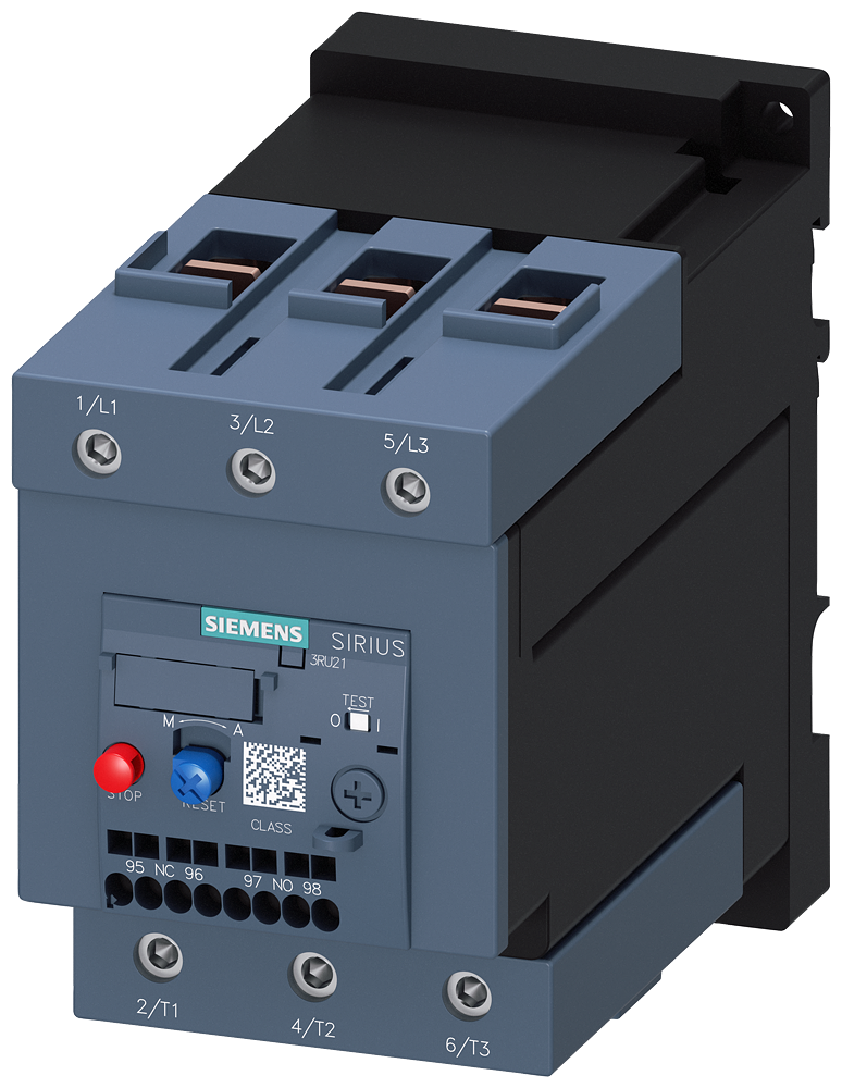 THERM. OVERLOAD RELAY. 45-63A. FOR MOTOR PROTECTION SIZE S3. CLASS 10 FOR STAND-ALONE MOUNTING MAIN CIRCUIT SCREW TERMINAL AUX. CIRCUIT SPRING-TYPE TER. MANUAL-AUTOMATIC-RESET