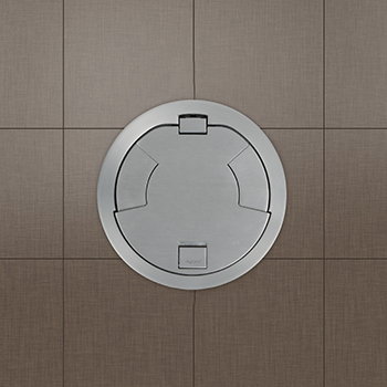Flush style die-cast aluminum cover assembly in brushed aluminum finish. 8CT2 Series cover assemblies designed for use with 8STCP, 8STC, and 8STCPAV Poke-Thru Stem Assemblies. Flush Style Cover Assembly. Finish:Brushed Aluminum.
