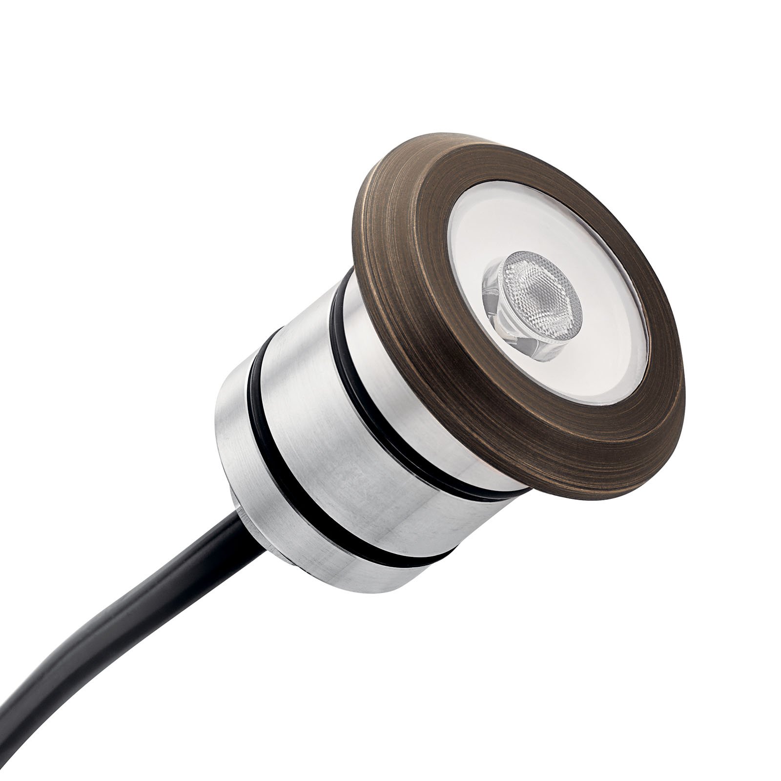 The 12V integrated LED All-Purpose Recessed fixture provides the performance and reliability you need for your next project or installation. This fully sealed and encapsulated fixture has 200 lumen output with a 3000K CCT, and comes in a Centennial Brass (CBR) finish. The three field changeable beam optics are included with each fixture: 20-, 40- (factory installed), and 75-degrees allow you to put light where you want it. A removable spring clip and compression sleeve adapt to a wide variety of applications for seamless installation. IP68 rated against dust and water ingression. Additional features include a 6000kV surge protection built-in to guard against power irregularities and a 9-15-volt operating range.