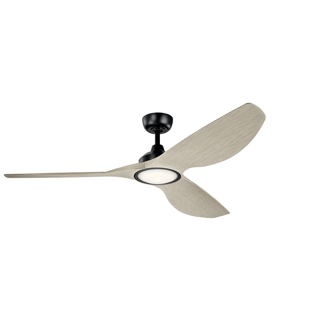 With a 65in. blade span, this Imari LED ceiling fan in Satin Black Powder Coat offers airflow to fit the occasion. The propeller inspired single-mold 3 blade design creates a clean, sophisticated look. The LED light source delivers 2,300 lumens of output, about the equivalent of two 150-watt incandescent light bulbs, for a substantial amount of room-filling ambient light.