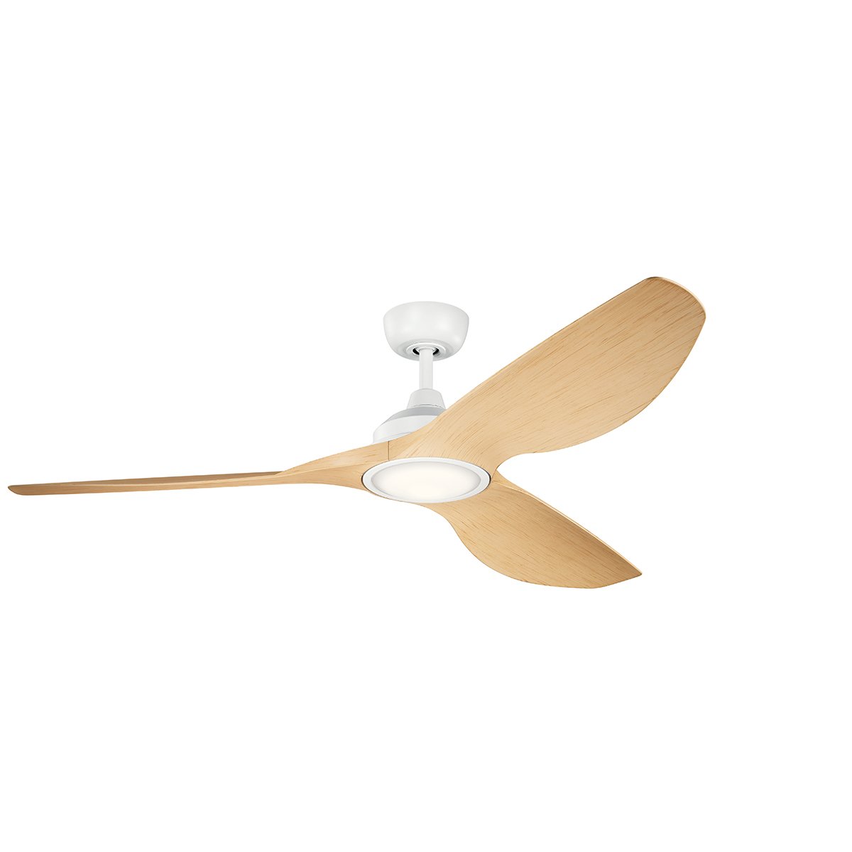 With a 65in. blade span, this Imari LED ceiling fan in Matte White offers airflow to fit the occasion. The propeller inspired single-mold 3 blade design creates a clean, sophisticated look. The LED light source delivers 2,300 lumens of output, about the equivalent of two 150-watt incandescent light bulbs, for a substantial amount of room-filling ambient light.
