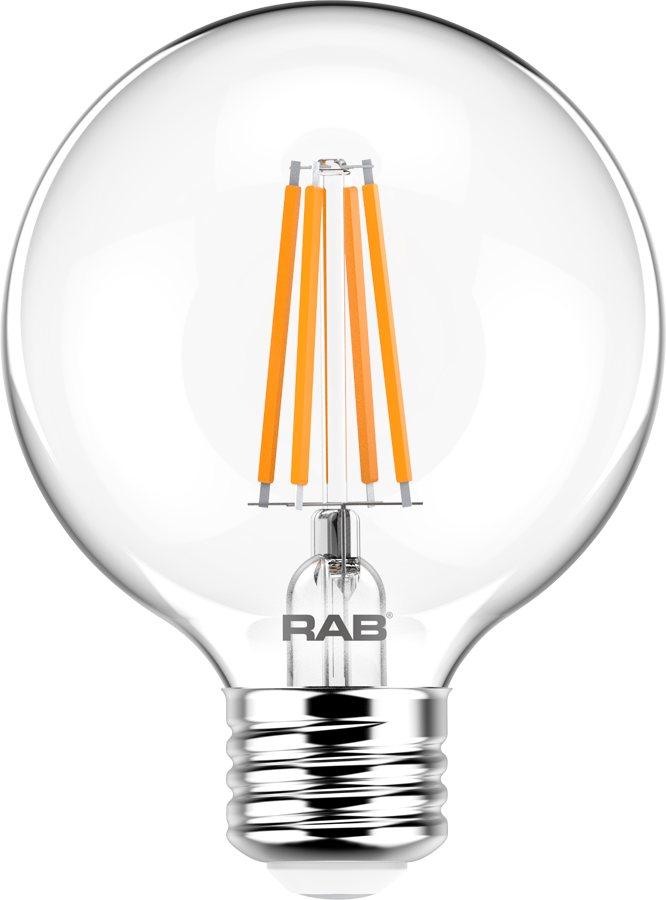 Filament G25 3.8W,40 EQ, 350Lm, Base E26, 90CRI, 5000k, Dimmable, Clear