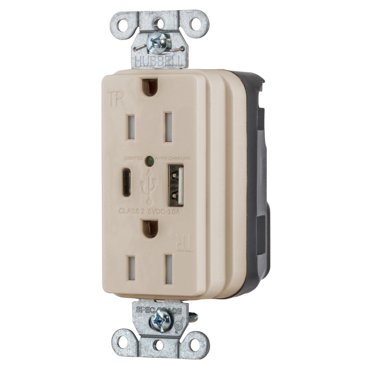 SNAPConnect USB Charger Receptacle, one USB Type A and one Type-C port, 3.0 Amp, 5 Volt DC, Light Almond