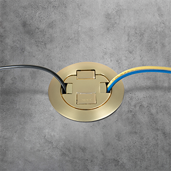 Surface style die-cast aluminum cover assembly in satin brass finish. 4CTC Series cover assemblies designed for use with 4STC Poke-Thru Stem Assemblies . NOTE: Add suffix 