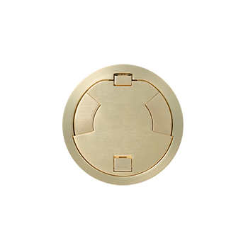 Flush Style Cover Assembly – Low profile covers that are designed to attach to the 8STC and 8STCP Poke-Thru Stem Assemblies. Each cover is made from die-cast aluminum materials and equipped with a durable hinge which allows the cover to rotate open 180°, two (2) slide egress doors that lock in the open position and auto close around the cables when the covers are closed. These covers are designed to sit flush with the finished floor surfaces such as: carpet, tile, and wood. Available in six (6) aesthetic powder coated. Finish: satin brass plated.