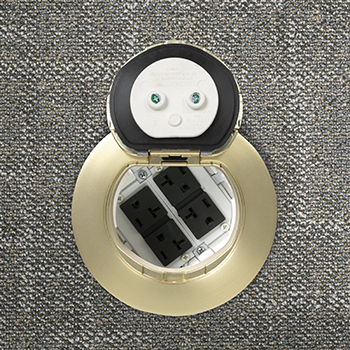 Designed for retrofit and new construction, Evolution Series 4in Recessed Poke-Thru devices provide convenient access to power, communications, and audio/video services recessed below floor level - providing maximum device protection. With 2 Gangs of capacity, you will be able to configure services for the needs of your space. The low-profile metal covers are available in brushed aluminum, satin brass, satin nickel, and multiple powder-coated finishes designed to match any space. Evolution Series 4in Poke-Thru devices are the perfect fit for kiosks, training rooms, classrooms, healthcare facilities or commercial buildings with open-space architecture. Recessed Prewired Dual Service Surface Style Poke-Thru Assembly – Designed to be installed in concrete floors Accessibility to ceiling space below floor is required to feed power, data and A/V services Installs into a 4