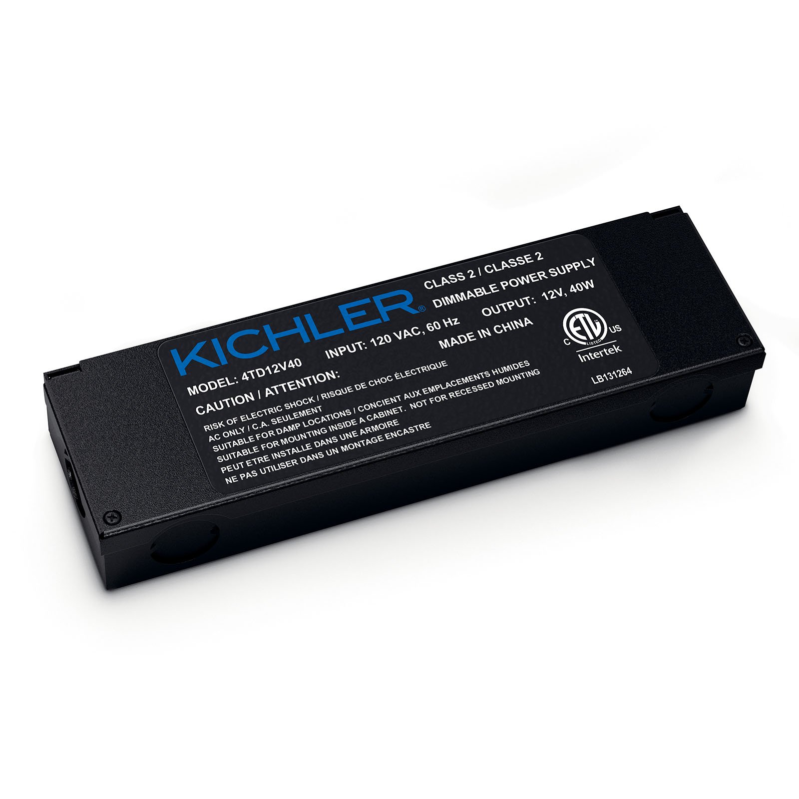 Designed for smaller lighting system installations like kitchen islands or remote cabinets, this 12V, 40W dimmable power supply is a lower watt solution to power 12V tape light or accent discs. The driver comes pre-assembled in an accessory wiring compartment and features a slender profile that can easily be concealed.