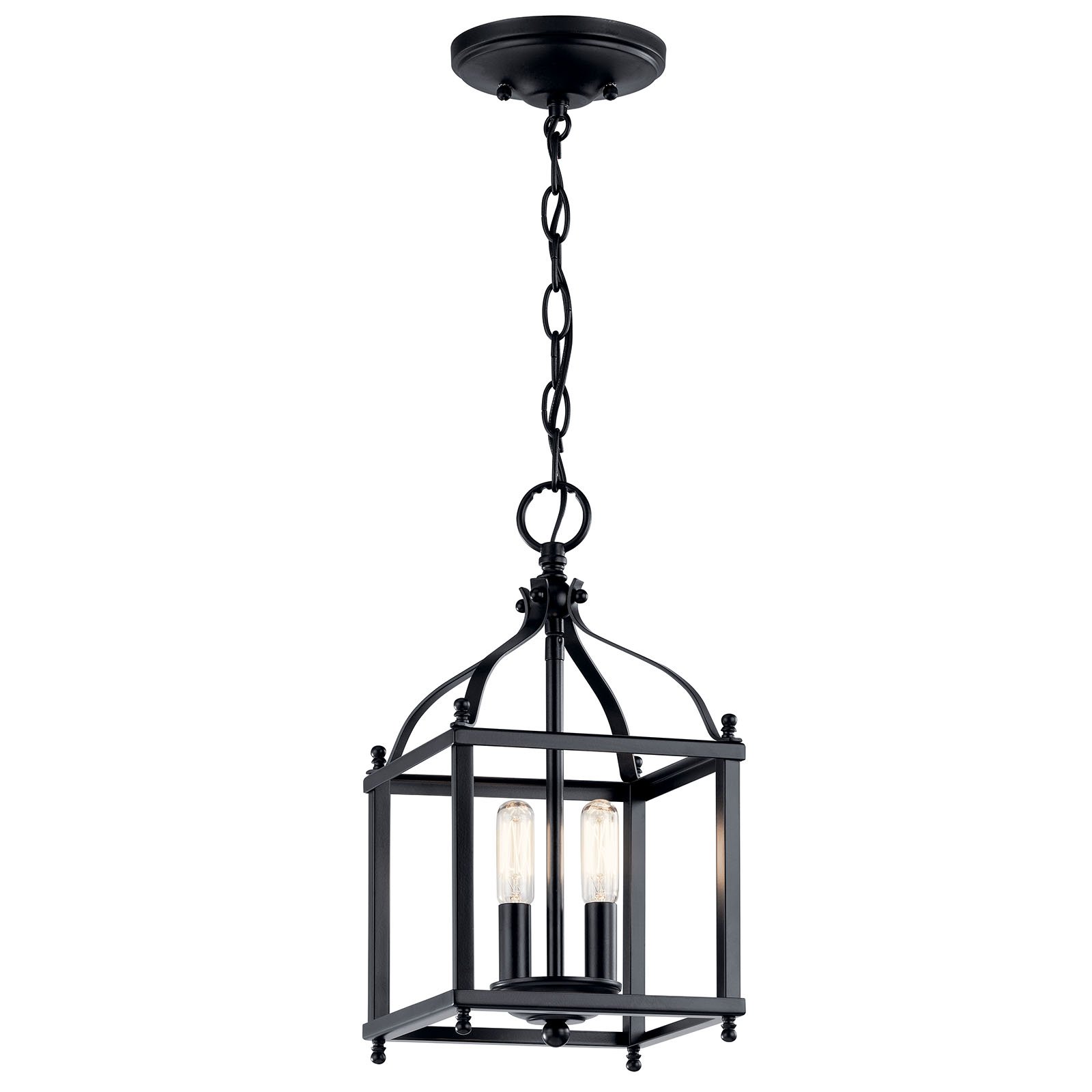 This 2 light foyer pendant cage from the Larkin? collection creates a strong, linear silhouette. The Black finish and steel form of this design will effortlessly accent your home.