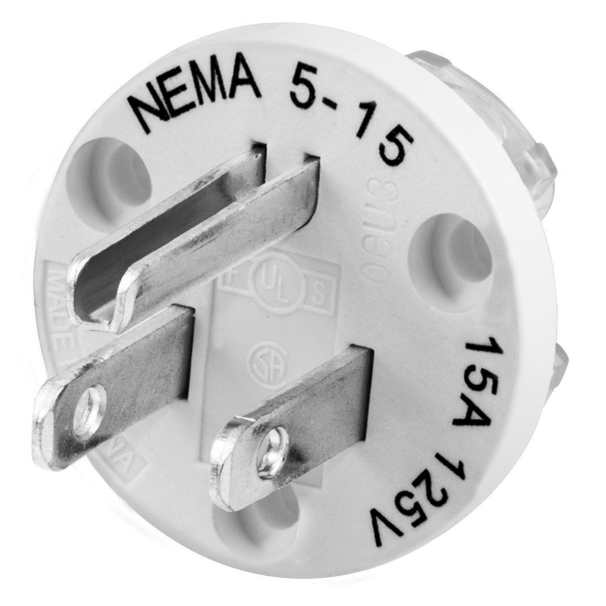 Straight Blade Devices, Elastomeric, Male Plug Interior, 15A 125V, 2-Pole 3-Wire Grounding, 5-15P, Screw Terminal, Black,  Water/Dust-Tight Housing