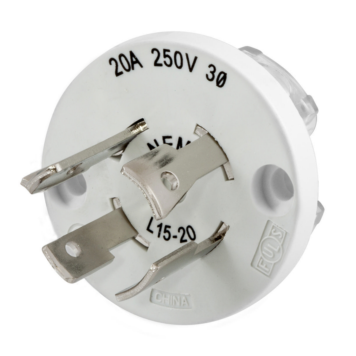 Watertight Devices, Locking Devices, Elastomeric, Male Plug Interior, 20A 3-Phase 250V AC, 3-Pole 4-Wire Grounding, L15-20P, Screw Terminal