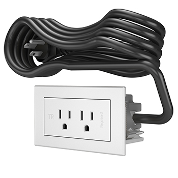 radiant Furniture Power Centers bring convenient power and charging right to the spaces where people work and play, all in a compact, aesthetically pleasing package. Perfect for office lobbies, waiting rooms, cafeterias, restaurants/bars, lecture halls, transportation hubs, guest rooms, etc.. white finish. 10 foot cord with pass-thru plug. 2 outlets.