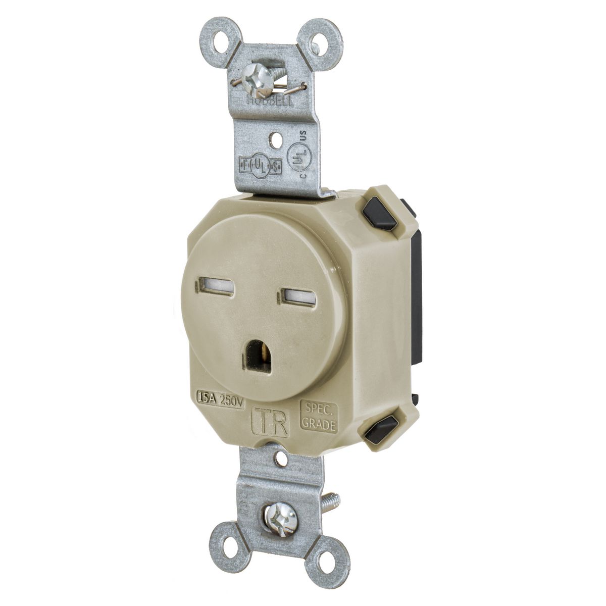 Straight Blade Devices, Receptacles, Tamper Resistant,  Single, SNAPConnect, 15A 250V, 2-Pole 3-Wire Grounding, 6-15R, Ivory.