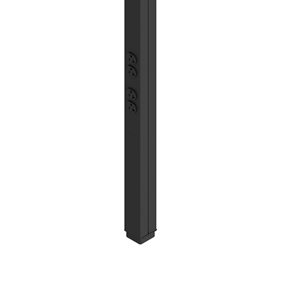 25DTP Series 10' Tele-Power Poles in Black handle all of your needs effortlessly, whether it's power, data, or A/V wiring you need to bring down to the desk, workstation, or cash registers. The vertical drop poles give you the flexibility and capacity to devote both sides of the pole for single service or separate the two channels to provide dual service feeds. This pole comes with two(2) prewired Fed-Spec general grade duplex receptacles, 20A 125V. Knockouts provided in removable cover for RJ11/RJ45 and modular furniture communication connectors. All mounting hardware, entrance end plate, and two ceiling trim plates are included.