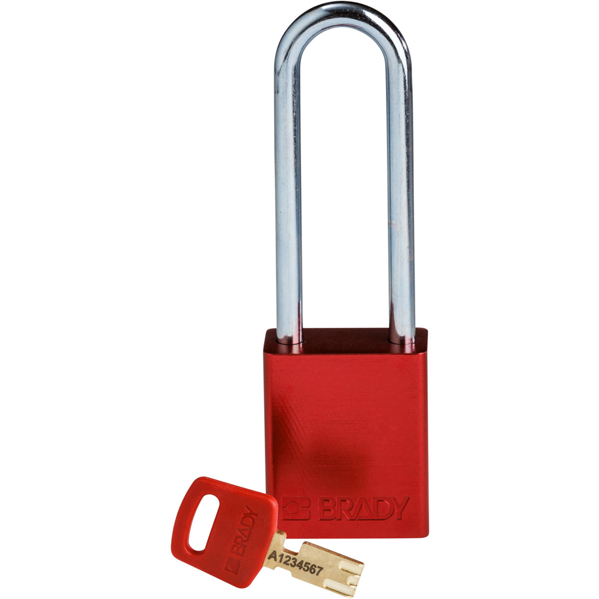 Product image for Brady ALU-RED-76ST-KD Brady SafeKey Lockout Padlock Aluminum Red 3.0" Steel Shkl Keyed Different