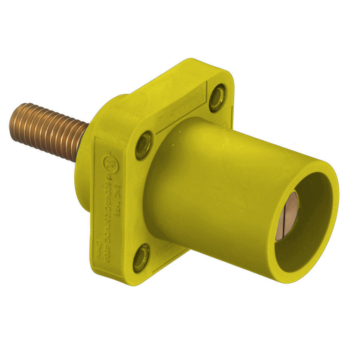 Hubbell Wiring Device Kellems, Heavy Duty Products, Industrial Grade,Male Receptacle, 400A 250V DC/600V AC, Single Conductor, Set Screw,Threaded, Yellow