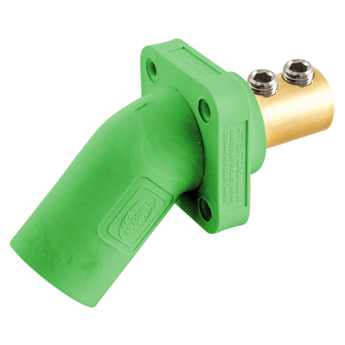 Hubbell Wiring Device Kellems, Single Pole Products, 300/400A Series,Inlet, Angled, Double Set Screw, Green