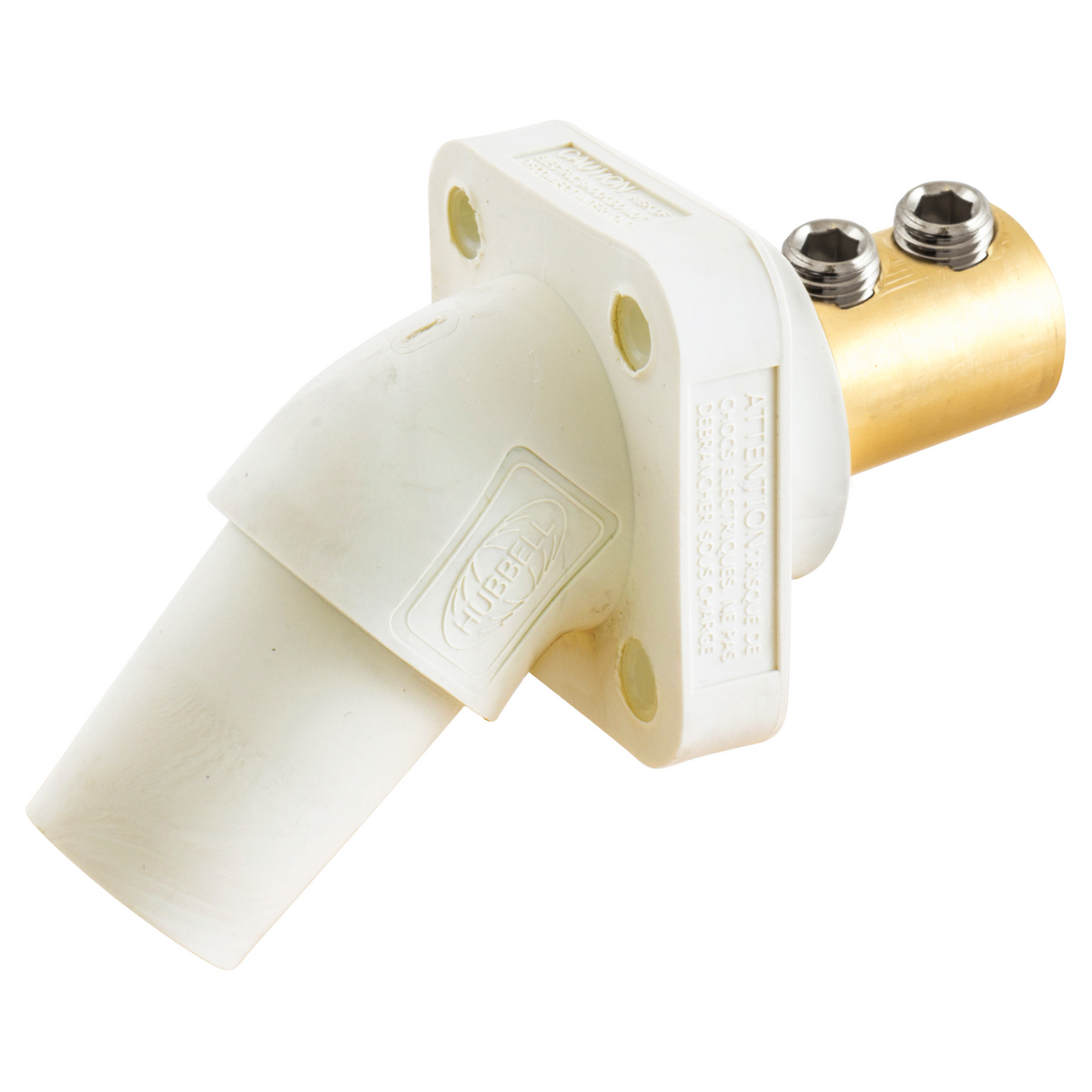 Hubbell Wiring Device Kellems, Single Pole Products, 300/400A Series,Receptacle, Angled, Double Set Screw, White
