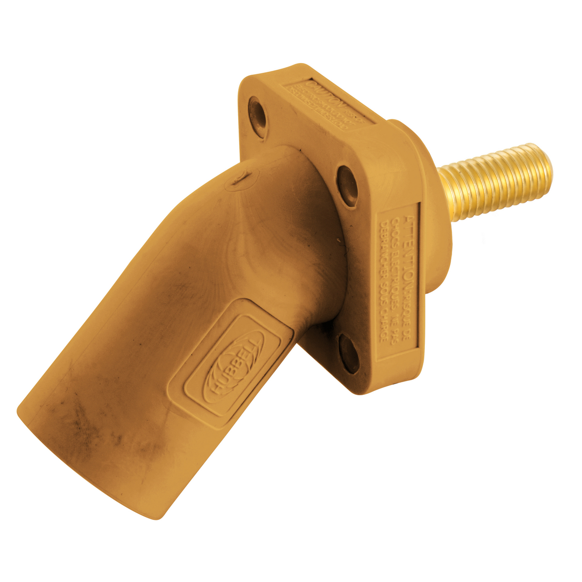 Hubbell Wiring Device Kellems, Single Pole Products, 300/400A Series,Inlet, Angled, Threaded Stud, Orange