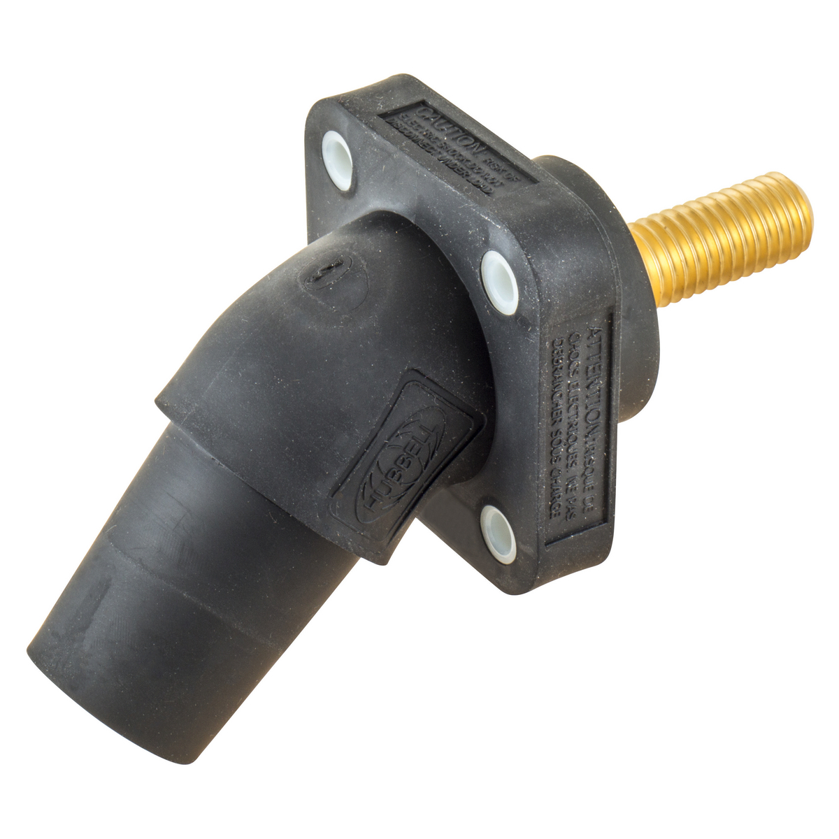 Hubbell Wiring Device Kellems, Single Pole Products, 300/400A Series,Receptacle, Angled, Threaded Stud, Black