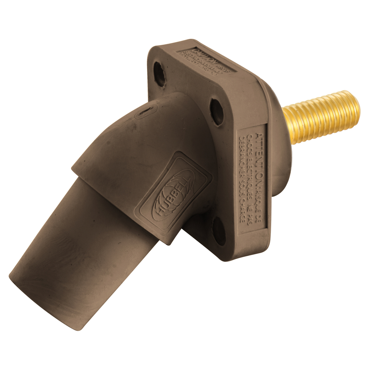 Hubbell Wiring Device Kellems, Single Pole Products, 300/400A Series,Receptacle, Angled, Threaded Stud, Brown