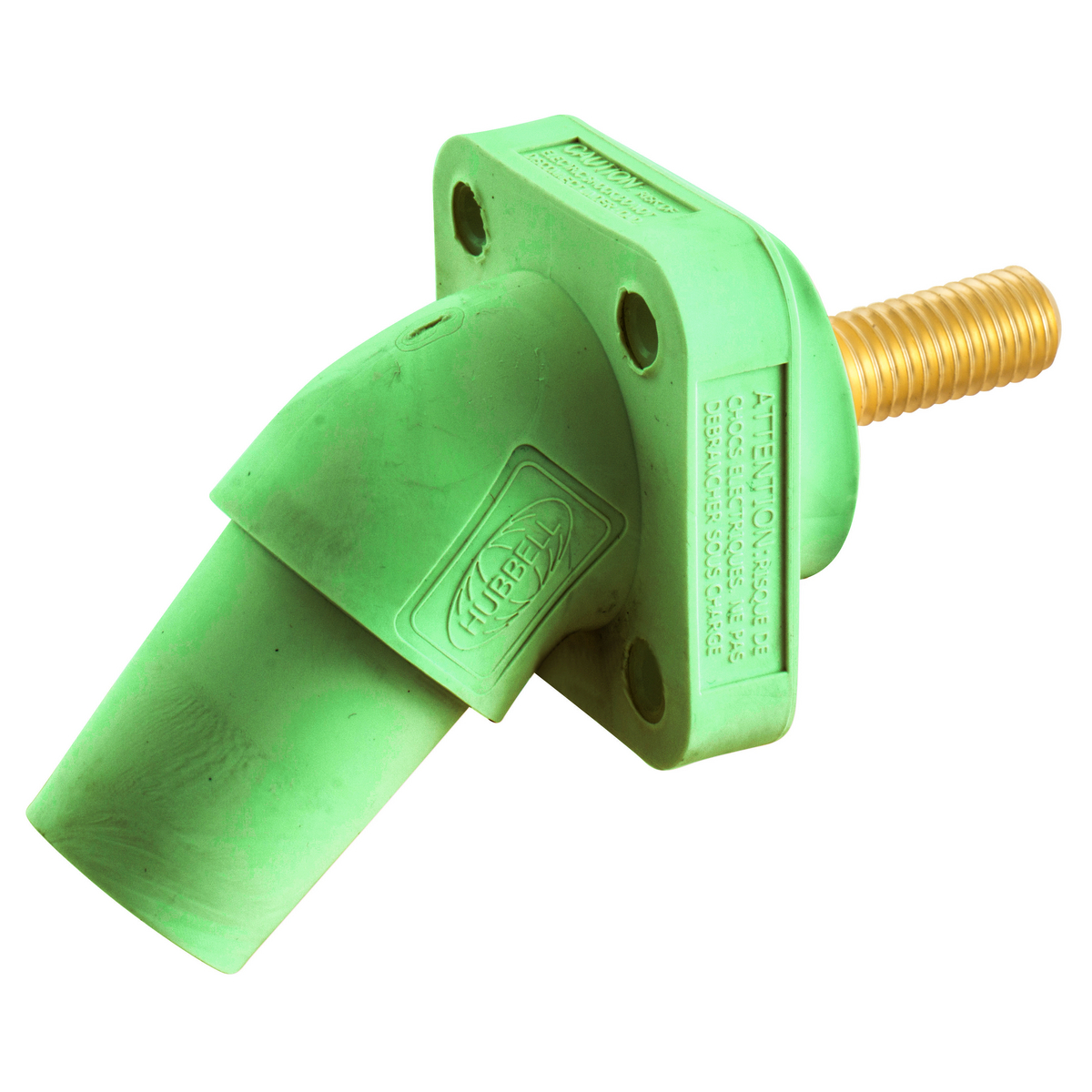 Hubbell Wiring Device Kellems, Single Pole Products, 300/400A Series,Receptacle, Angled, Threaded Stud, Green
