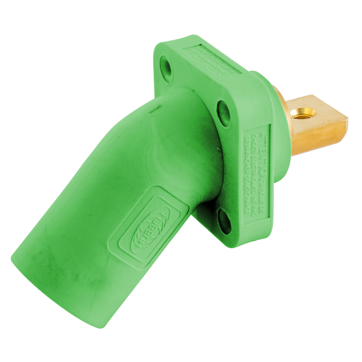 Hubbell Wiring Device Kellems, Single Pole Products, 300/400A Series,Inlet, Angled, Buss Connection, Green