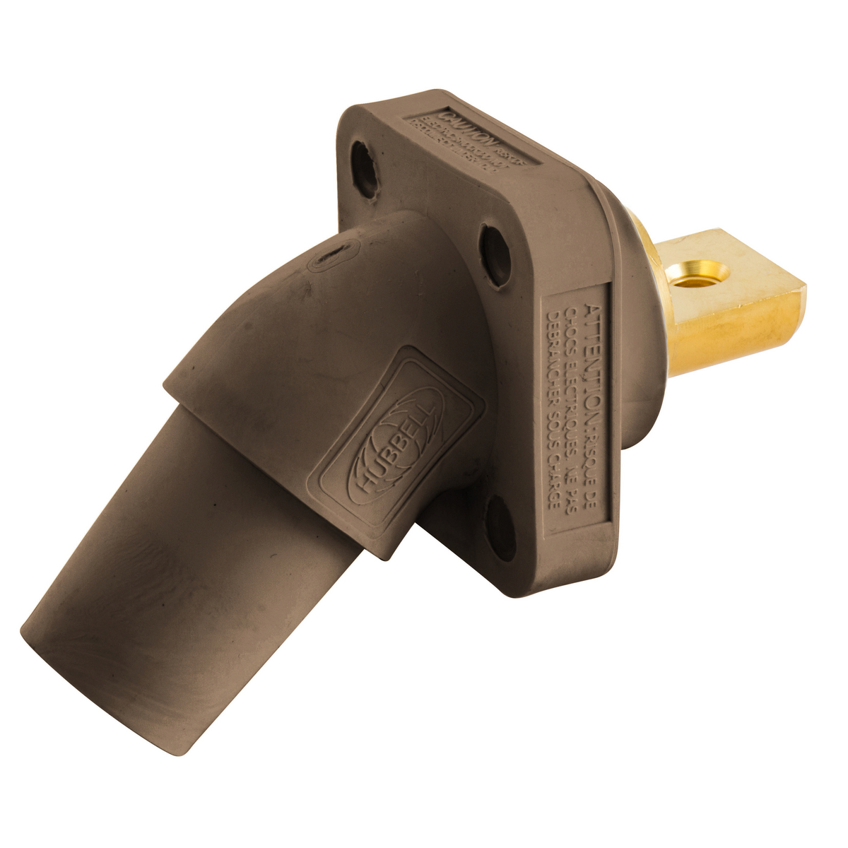 Hubbell Wiring Device Kellems, Single Pole Products, 300/400A Series,Receptacle, Angled, Buss Connection, Brown