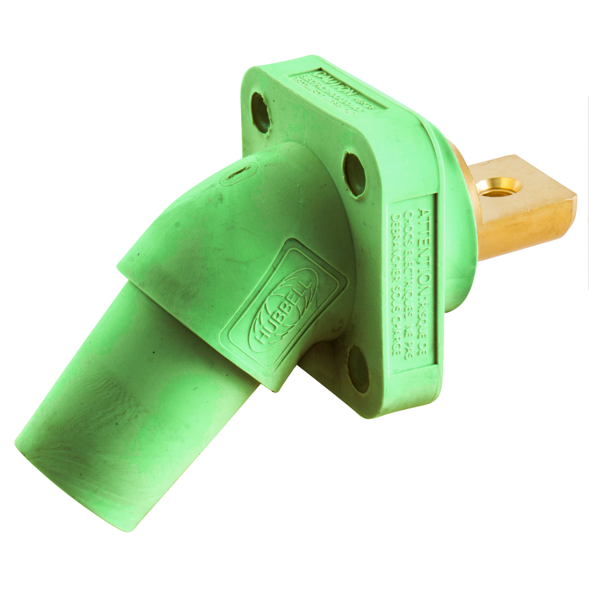 Hubbell Wiring Device Kellems, Single Pole Products, 300/400A Series,Receptacle, Angled, Buss Connection, Green