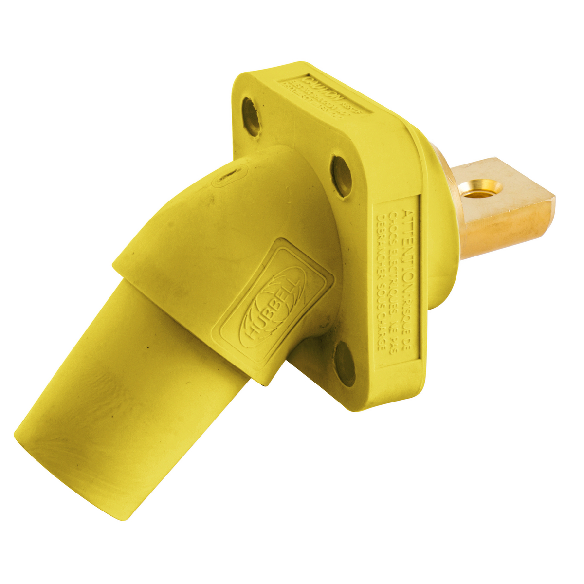 Hubbell Wiring Device Kellems, Single Pole Products, 300/400A Series,Receptacle, Angled, Buss Connection, Yellow