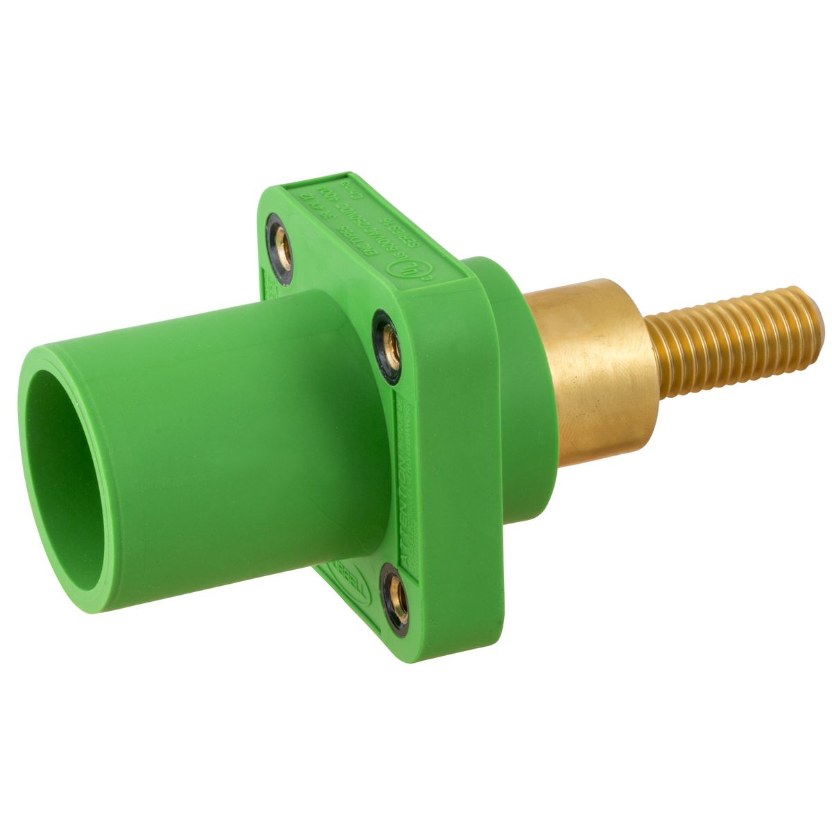 Hubbell Wiring Device Kellems, Heavy Duty Products, Single Pole Devices,Industrial Grade, Male, Receptacle, 300/400A 250V DC/600V AC,SingleConductor, Threaded Extended Stud, Green