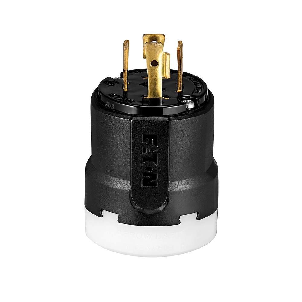 Eaton Arrow Hart Color Coded Locking Plug, #14-8 AWG, 30A, Industrial, 600 V, Back, Black, Black, Ultra grip, Nylon, L17-30, Three-pole, Four-wire, Nylon, 0.38 - 1.16