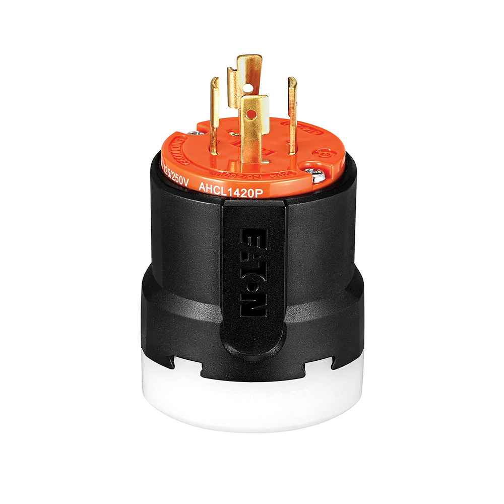 Eaton Arrow Hart Color Coded Locking Plug, #14-8 AWG, 20A, Industrial, 125/250V, Back, Orange, Black, Ultra grip, Nylon, L14-20, Three-pole, Four-wire, Nylon, 0.38 - 1.16