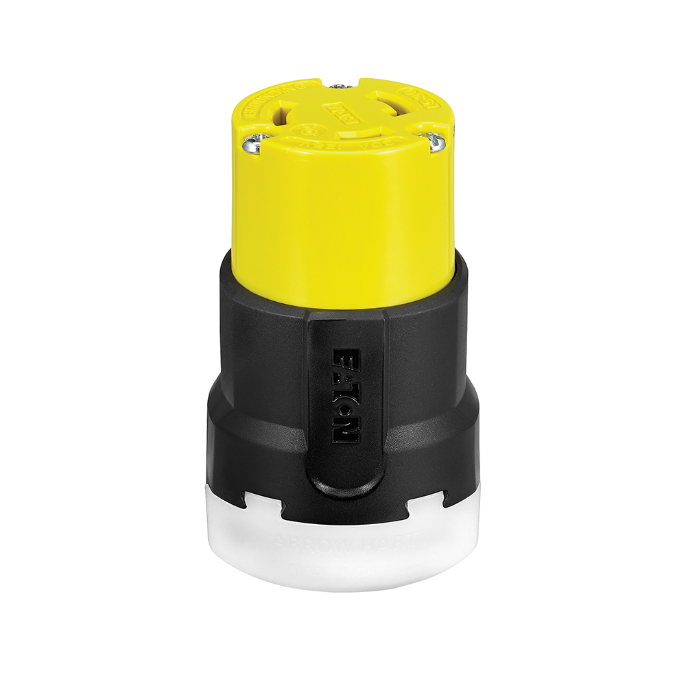 Eaton Arrow Hart Color Coded Locking Connector, #14-8 AWG, 30A, Industrial, 125V, Back, Yellow, Black, Ultra grip, Nylon, L5-30, Two-pole, Three-wire, Nylon, 0.38 - 1.00