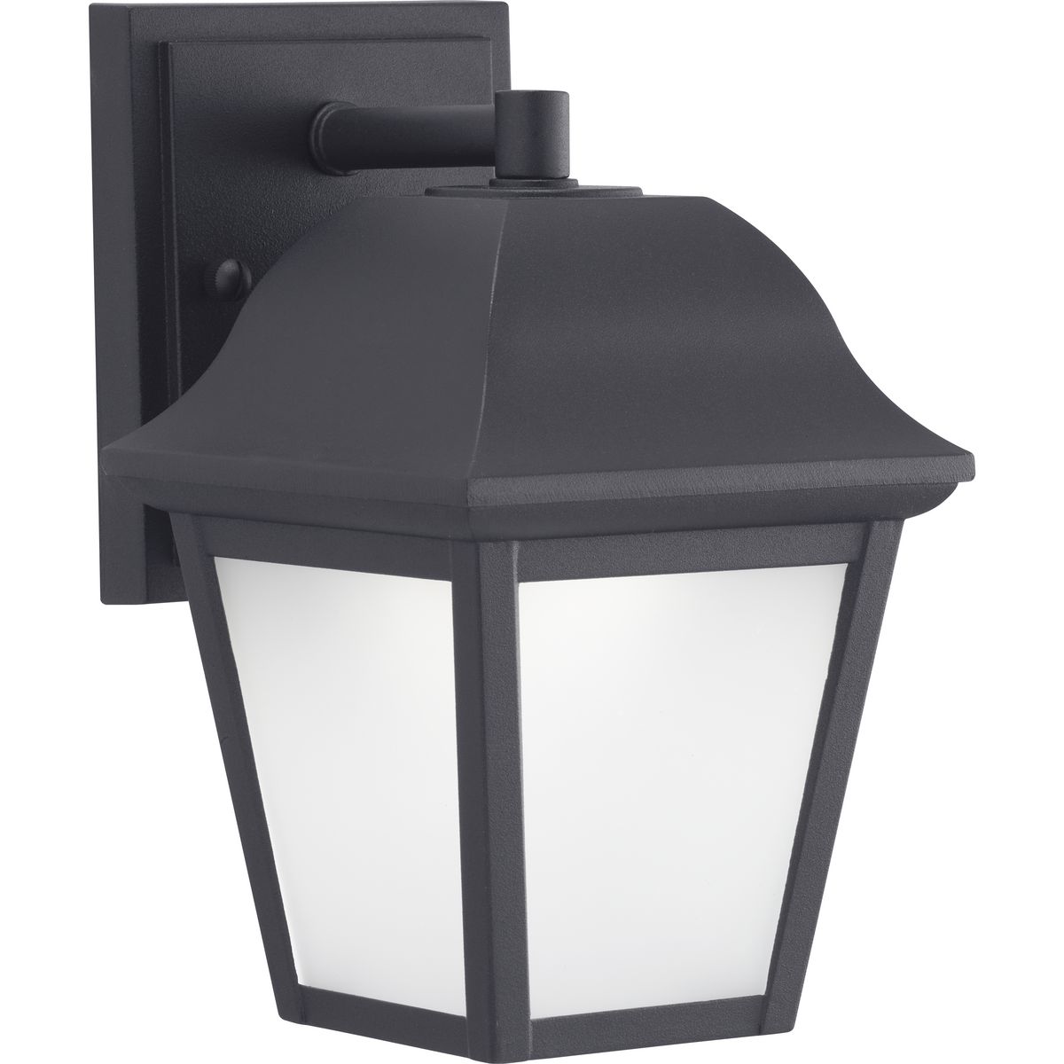 This energy efficient LED wall lantern features a Black finish on a die-cast aluminum frame. This fixture includes integrated LED technology with no bulbs to replace. The frosted glass panels have a warm quality that adds to the lantern's traditional design.