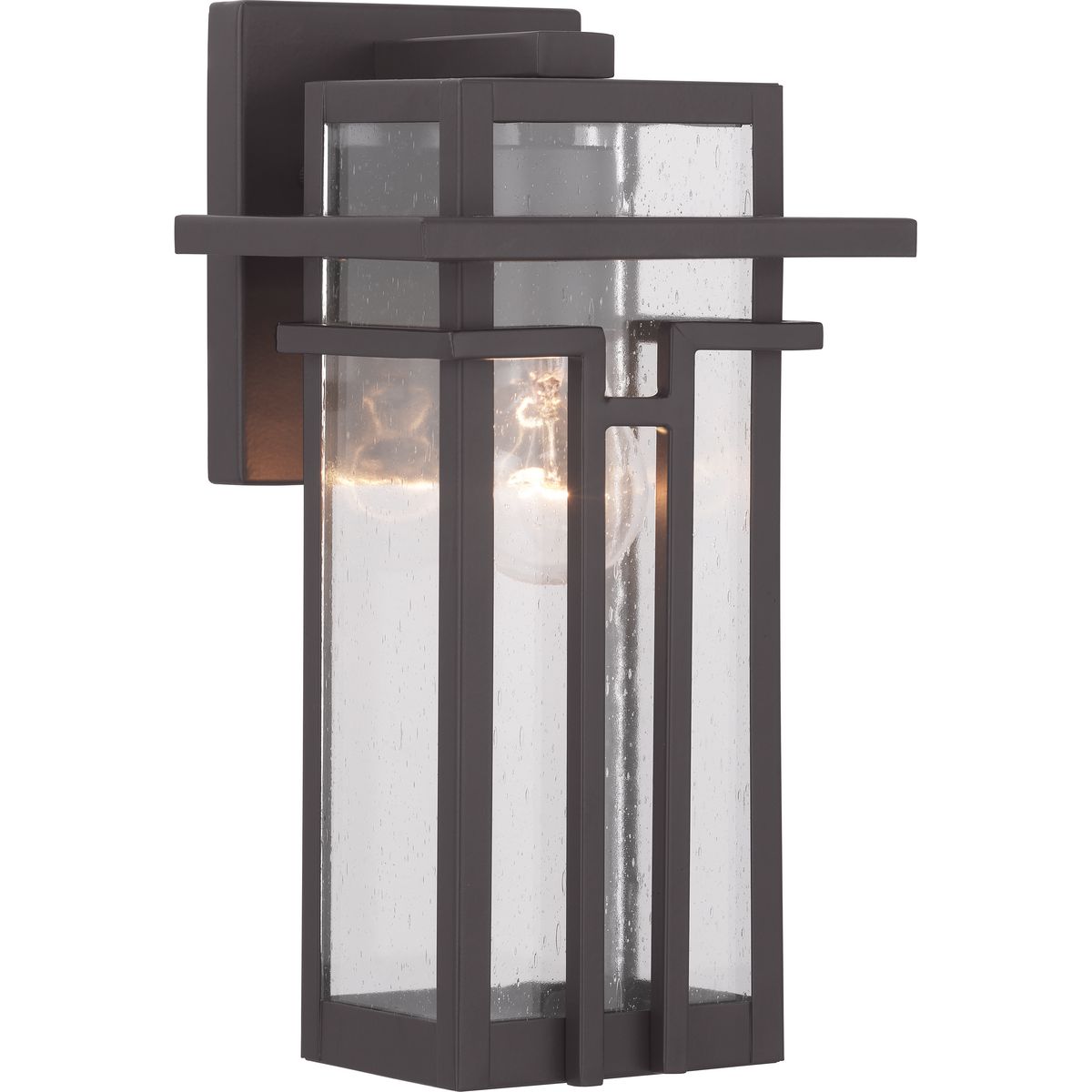 Geometric details in Boxwood�s design enhance Craftsman-inspired architecture. The one-light small wall lantern features clear seeded glass and finished in Architectural Bronze which completes the authentic style.