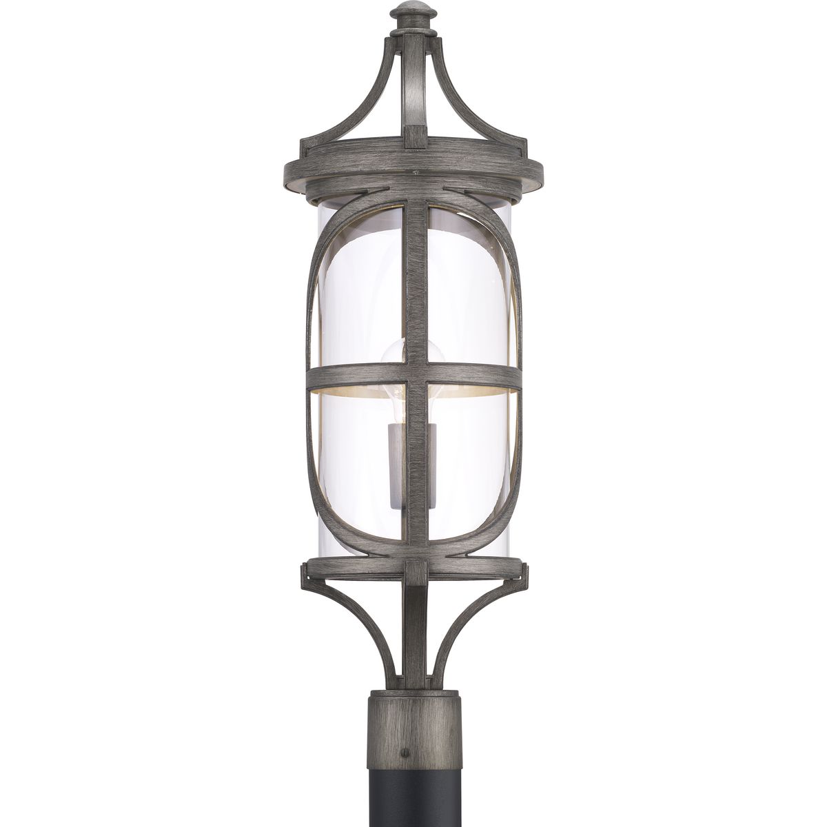The Morrison Collection post lantern blends delicate geometric patterns with lasting durability in a modern form. Intricate die cast aluminum construction is paired with clear glass and an Antique Pewter finish.