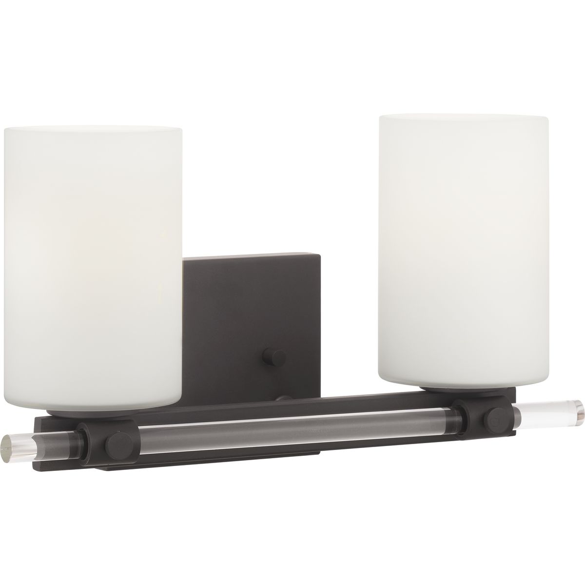 Enjoy high status with a two-light bath and vanity in the Lisbon Collection that is full of femininity, gleam and shine. Etched opal glass shades sit atop an elegant K9 glass rod, highlighted with a Black finish. The highly polished design style complements both Modern and Luxe interiors � and can be mounted up or down.