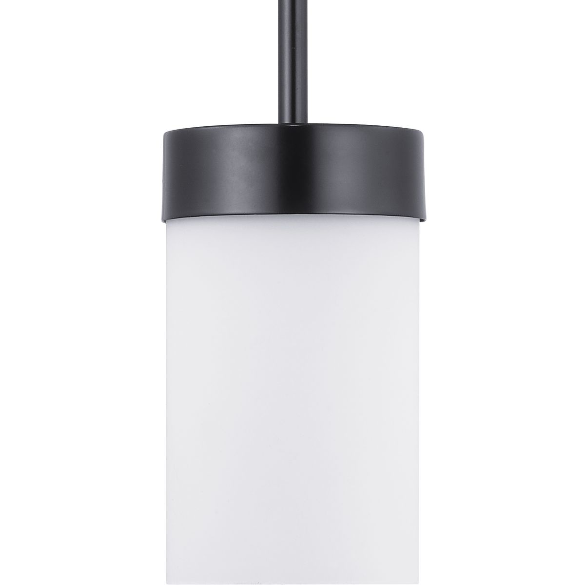 Achieve a sleek and modern look with the Elevate Collection one-light mini-pendant. Etched glass white shades paired with a Matte Black frame provide an elegant contrast for Modern interior design settings. This fixture is part of our Design Series collections.