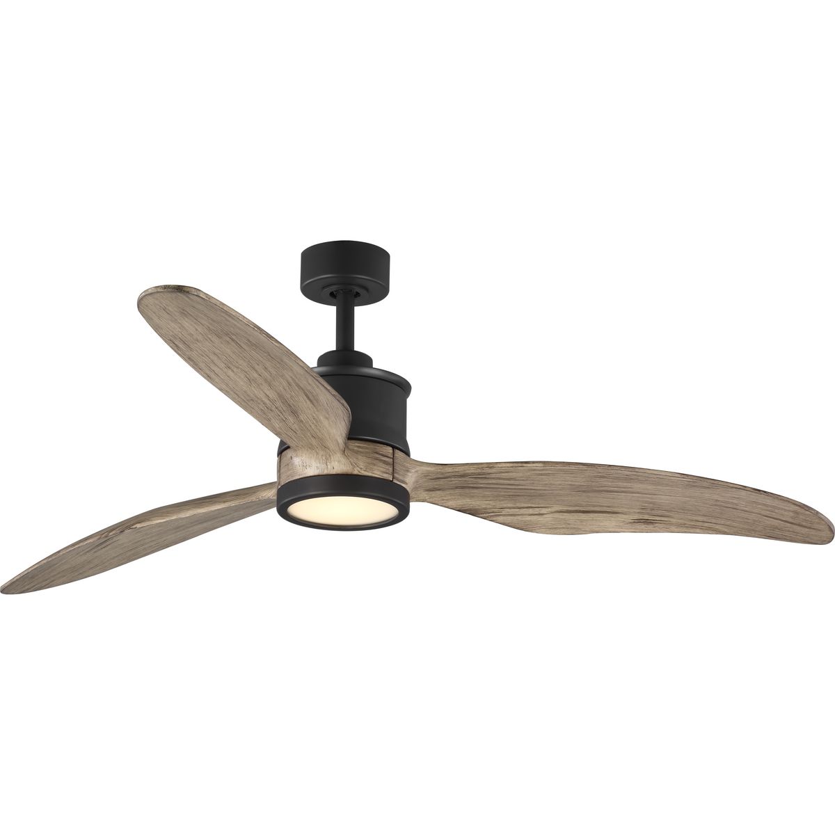 Farris features three solid wood carved blades to form a sleek, modern design. The 60 in ceiling fan includes an integrated LED light kit that is removable to provide the option in non-illuminated applications. Graphite finish. A full function remote control with batteries is included, and the dual mount canopy accommodates flat or sloped ceilings.
