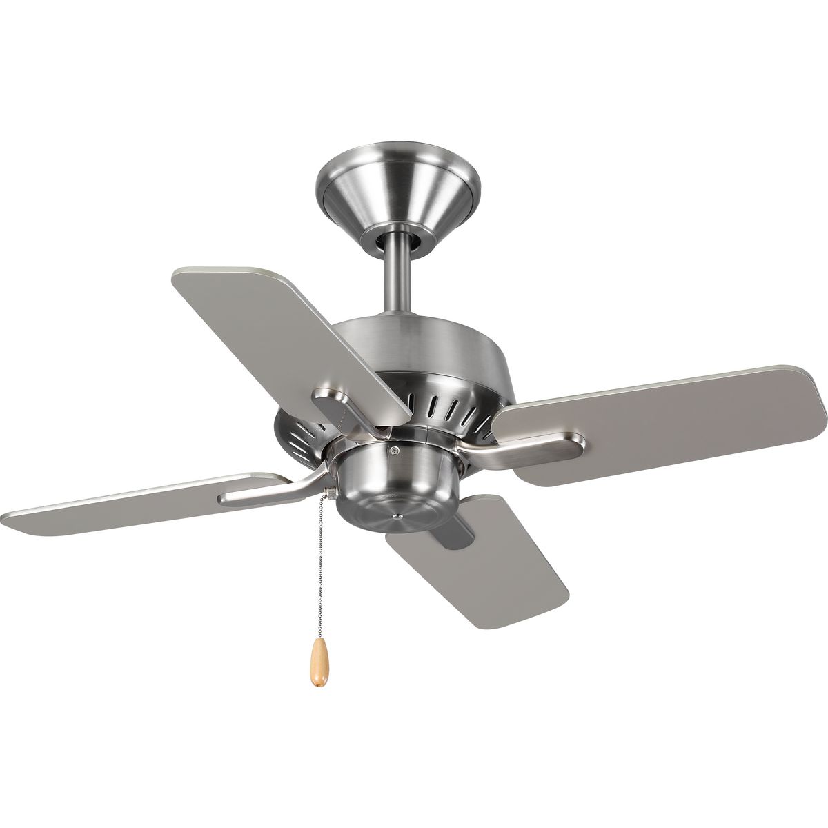 Enhance your home with the perfect mix of form and function with the 32 in four-blade Drift fan. Ideal for smaller spaces, such as closets, mudrooms and laundry rooms, Drift features a powerful motor and a steep pitch to circulate a lot of air within a smaller space. Drift offers a dual mount system and a three-speed pull chain fan switch, as well as an on/off pull chain switch to operate the light. Brushed Nickel finish.