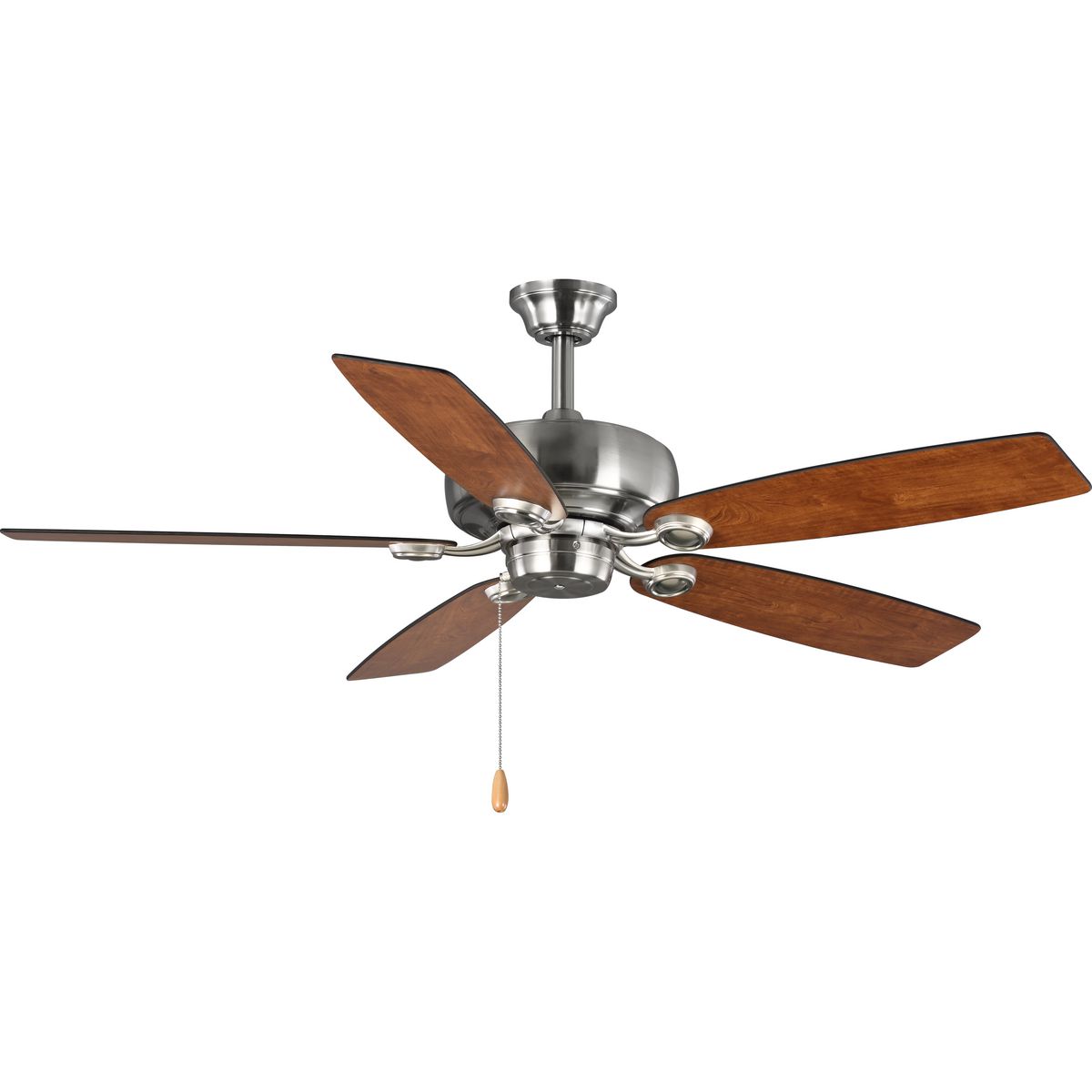 This energy efficient and lightweight 52 in fan offers clean lines and a design that complements modern interiors. Edgefield features an updated and stylish shell-shaped blade holder that contains five sweeping blades. A four-speed pull chain and a manual reverse switch come standard with design. Brushed Nickel finish.