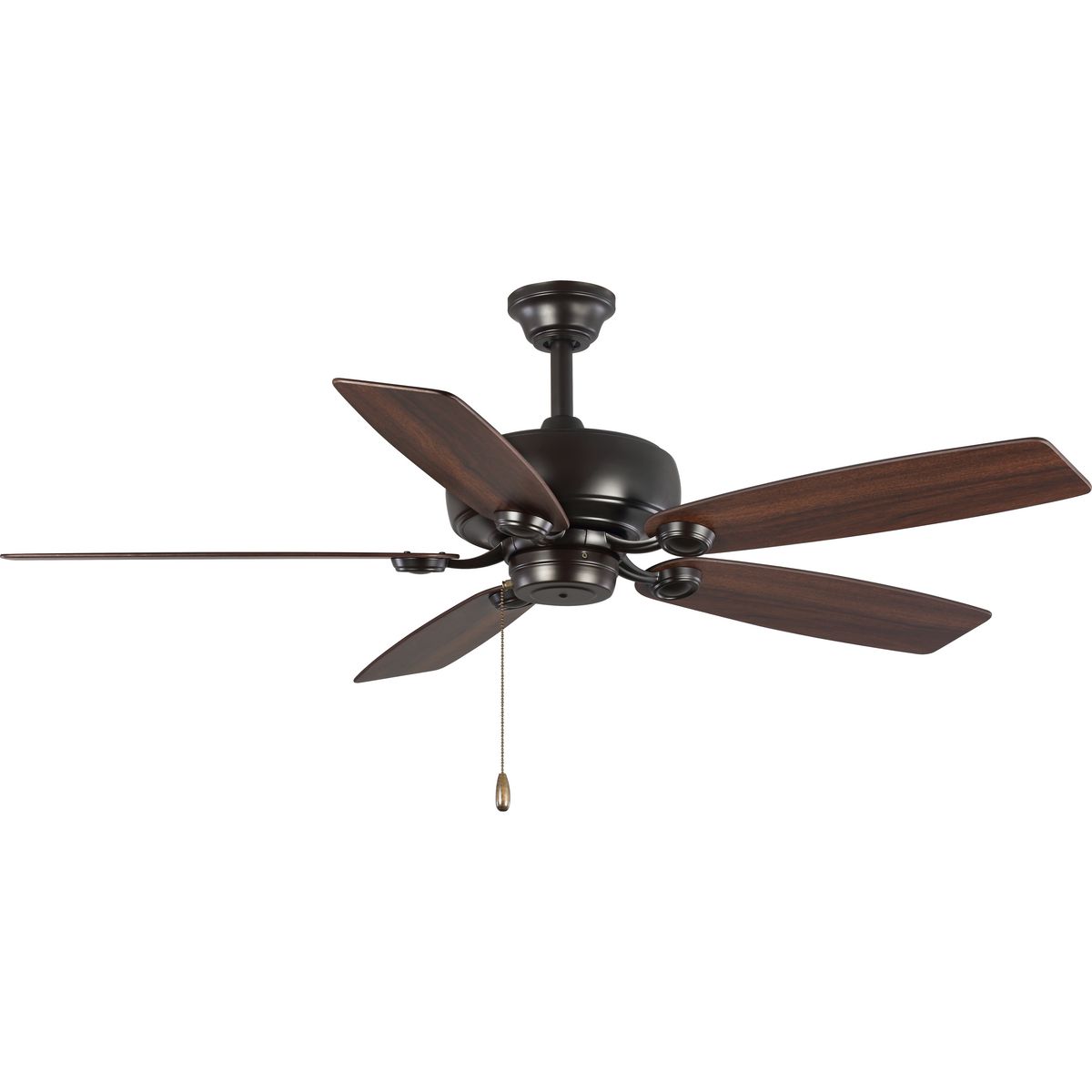 This energy efficient and lightweight 52 in fan offers clean lines and a design that complements modern interiors. Edgefield features an updated and stylish shell-shaped blade holder that contains five sweeping blades. A four-speed pull chain and a manual reverse switch come standard with design. Rich Architectural Bronze finish.