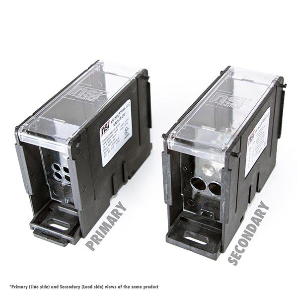 100kA Short Circuit Current Rated Power Distribution Block. 2 x 2/0-14 AWG Line, 6 x 4-14 AWG Load Power Distribution Blocks are made of Valox Nylon 6/6, Finger Safe Lexan 500R Polycarbonate Panels and Covers, high-conductivity 6061-T6 Electro-Tin Plated aluminum alloy connector. Each block can stand alone or combine with other blocks to form a multi-block set, and are also Din Rail Mountable with built in locking mechanism to lock/release.