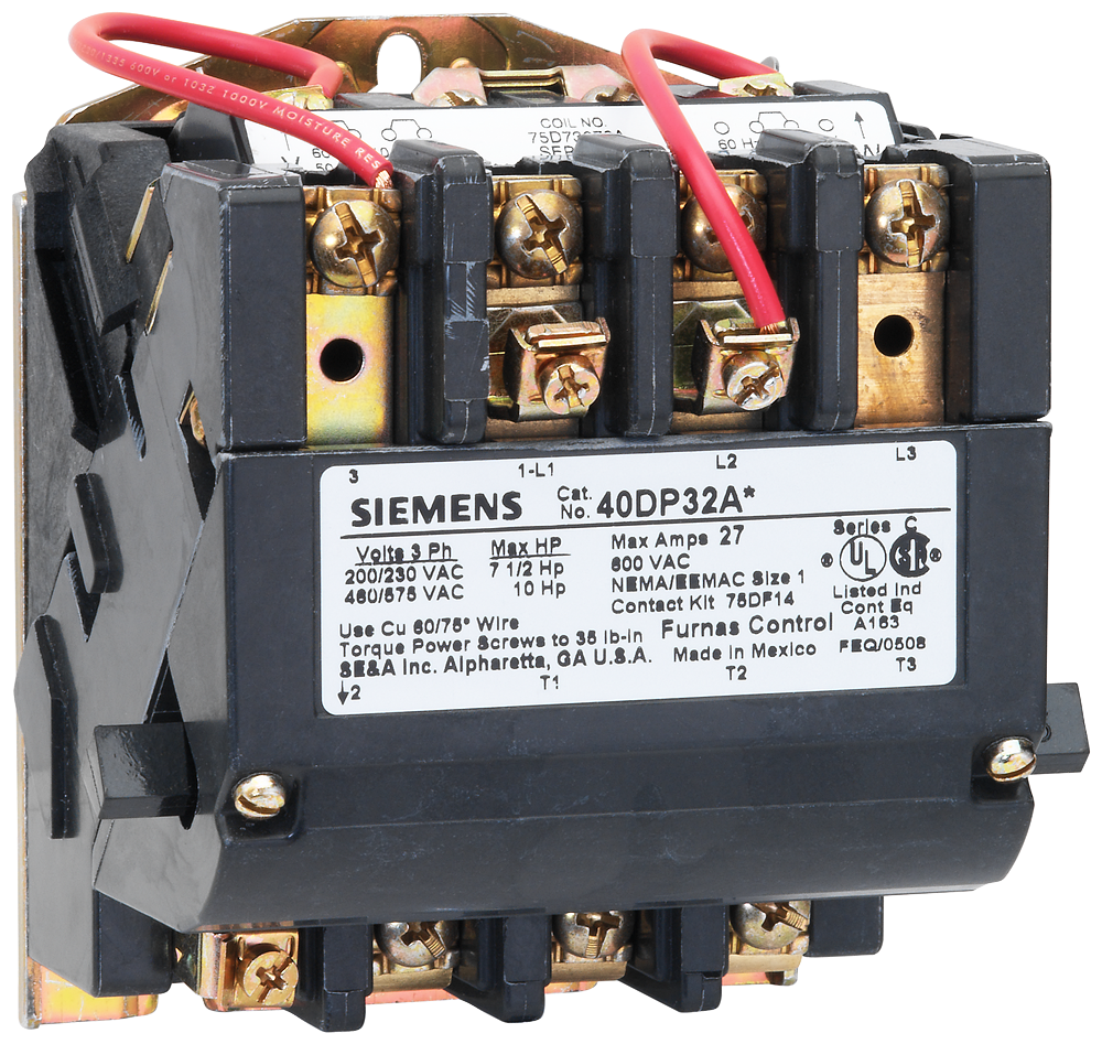 Non-reversing NEMA contactor, Size 1, Three phase full voltage, Contactor amp rating 27A, 3 wire (NO aux included), 220-240/440-480VAC 60Hz coil, Non-combination type, Enclosure NEMA type (open), No enclosure