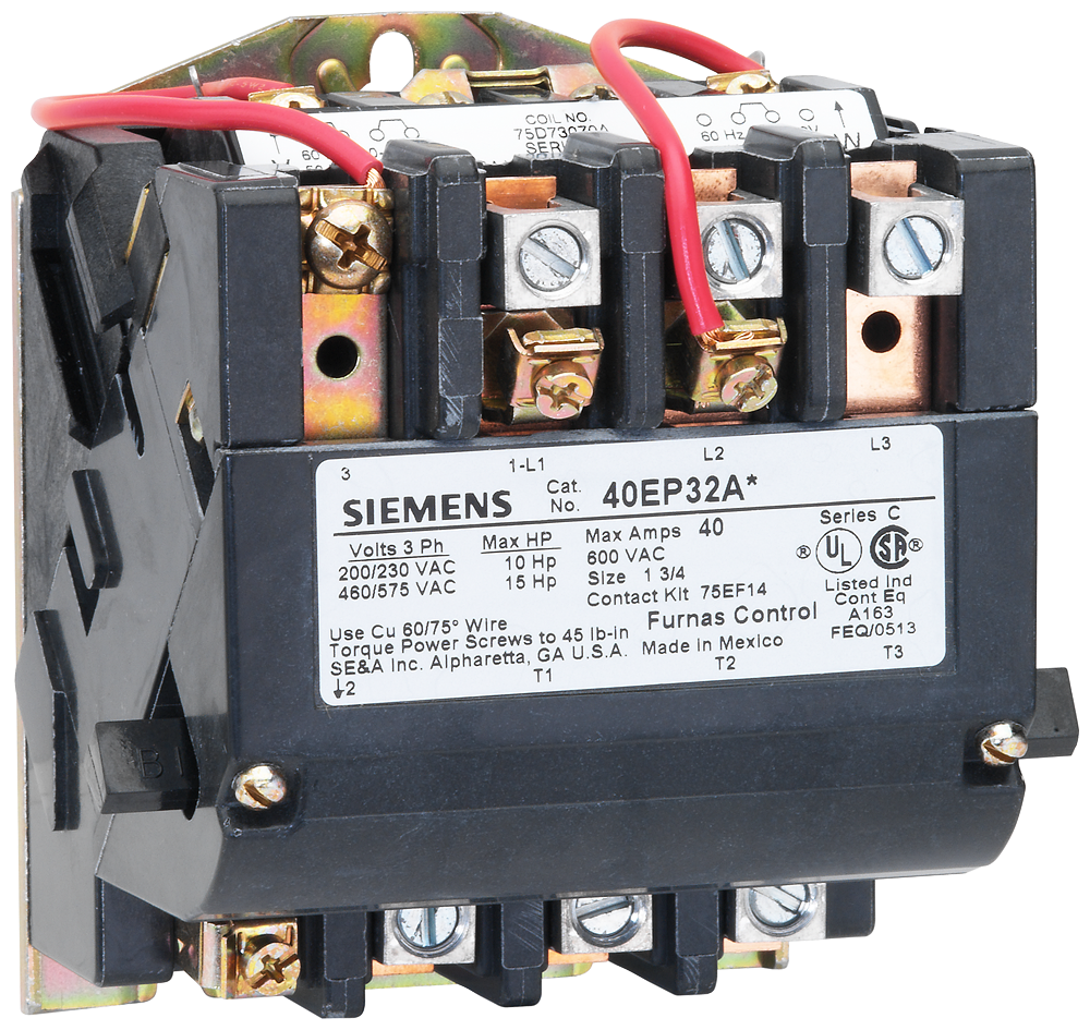 Non-reversing contactor, Size 1 3/4, Three phase full voltage, Contactor amp rating 40A, 3 wire (NO aux included), 208VAC 60Hz coil, Non-combination type, Enclosure NEMA type (open), No enclosure
