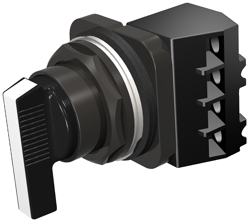 Selector Switch, Metal, NEMA 4X Maintained Long Lever, C Cam 1NO-1NC left, right 3 position Complete Device White Insert Non-Illuminated UL File E22655 in Vol.6 (7) Sec. 13 (2)