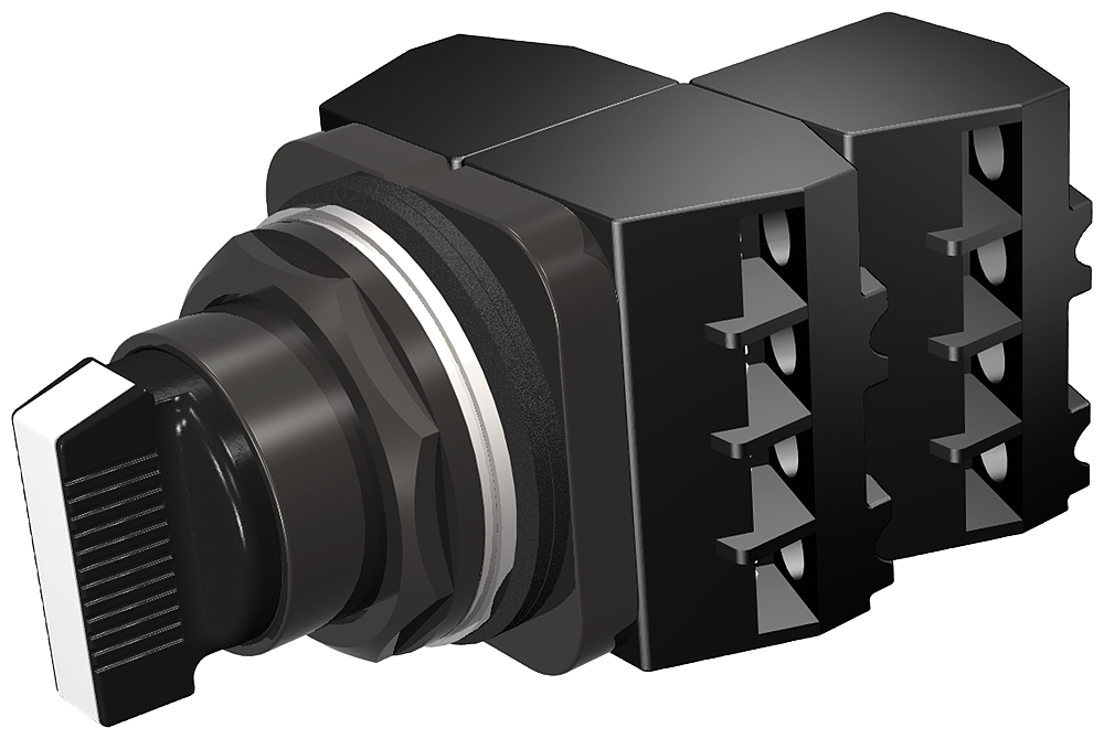 Selector Switch, Metal, NEMA 4X Maintained Short Lever, G Cam 1NC + 1NO left, 1NC right 3 position Complete Device White Insert Non-Illuminated UL File E22655 in Vol. 6 (7) Sec. 13 (2)